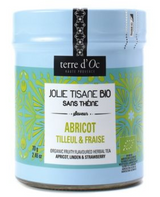 Bio Kräutertee mit Aprikose, Lindenblüte & Erdbeere in Glasdose 70 g / DE-ÖKO-006