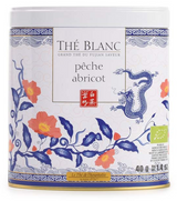 Bio Weißer Bai Mu Dan Tee mit Aromen von Pfirsich & Aprikose "Thé blanc pêche abricot" Metalldose 40 g/ DE-ÖKO-006
