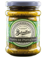 Bornibus Pistazien-Pesto im Glas mit silberfarbenem Schraubdeckel.