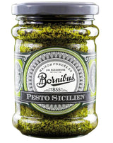 Bornibus Sizilianisches Pesto im Glas mit silberfarbenem Schraubdeckel.