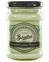 Bornibus Wasabi-Mayonnaise im Glas mit schwarzem Schraubdeckel.
