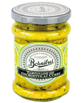 Bornibus Zucchini-Curry-Aufstrich im Glas mit silberfarbenem Schraubdeckel.