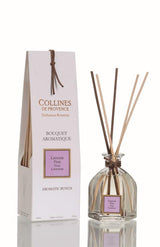 Collines de Provence Duftdiffuser Feiner Lavendel mit Glasflakon, Duftstäbchen und Verpackung