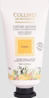 Collines de Provence Handcreme Amber mit 15 % Mandelbutter für intensive Pflege und geschmeidige Hände.