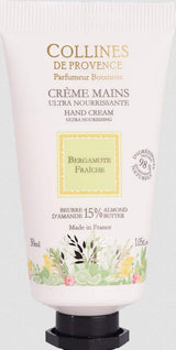 Collines de Provence Handcreme Frische Bergamotte mit 15 % Mandelbutter für intensive Pflege und geschmeidige Hände.