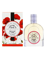 Durance Eau de Parfum Joli Coquelicot 50 ml mit Verpackung und Flakon, florales Design mit roten Mohnblüten, freigestellt