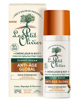 Le Petit Olivier Anti-Aging Tages- und Nachtcreme mit Bio-Arganöl und Verpackung