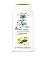 Le Petit Olivier Duschcreme mit Jasmin und schwarzer Johannisbeere für eine besonders milde und feuchtigkeitsspendende Reinigung.