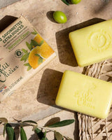 Le Petit Olivier feste Seifen Eisenkraut Zitrone mit Verpackung und Olivenzweigen