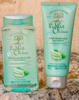 Le Petit Olivier Haarpflege-Serie für normales bis fettiges Haar mit Shampoo und Spülung mit Aloe Vera und grünem Tee
