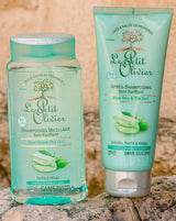 Le Petit Olivier Haarpflegeserie mit Mizellen-Shampoo und Spülung mit Aloe Vera und grünem Tee für normales bis fettiges Haar