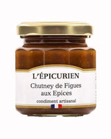 L'Épicurien Feigen-Chutney mit Gewürzen im Glas mit goldfarbenem Schraubdeckel.