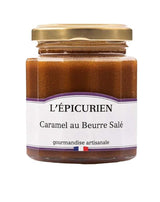 L'Épicurien Karamellcreme mit gesalzener Butter im Glas mit goldfarbenem Schraubdeckel.