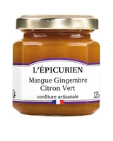 L'Épicurien Mango, Ingwer und Limette im Glas mit goldfarbenem Schraubdeckel.