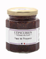 L'Épicurien Provence-Feigen-Konfitüre im Glas mit goldfarbenem Schraubdeckel.