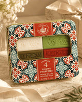 La Maison du Savon de Marseille Geschenkset mit vier Duftseifen Eselsmilch, Verveine, Arganöl und Walderdbeere als Geschenkidee