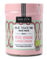 Bio Kräutertee mit Pfirsich, Eisenkraut & Blutorange in Glasdose 65 g / DE-ÖKO-006