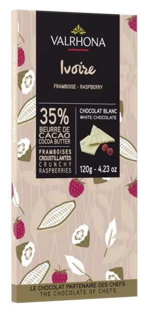 Weiße Schokoladentafel mit Himbeerstückchen (35% Kakao) 120 g