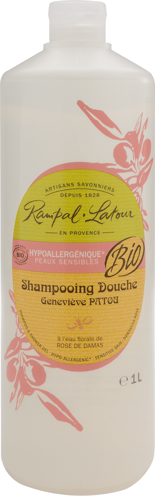 Bio Dusch-Shampoo Damaskus Rose (hypoallergen) 1 Liter - Rampal Latour