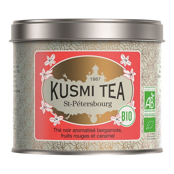 Bio Schwarzer Tee 'St. Petersburg' mit Bergamotte, roten Früchten & Karamell in der 100 g (Metalldose) / DE-ÖKO-006