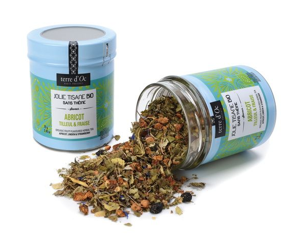 Bio Kräutertee mit Aprikose, Lindenblüte & Erdbeere in Glasdose 70 g  / DE-ÖKO-006