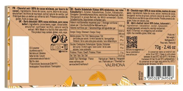 Zartbitter-Schokoladentafel mit 85% Kakao 70 g