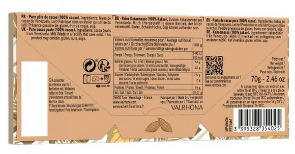 Zartbitter-Schokoladentafel mit 100% Kakao 70 g