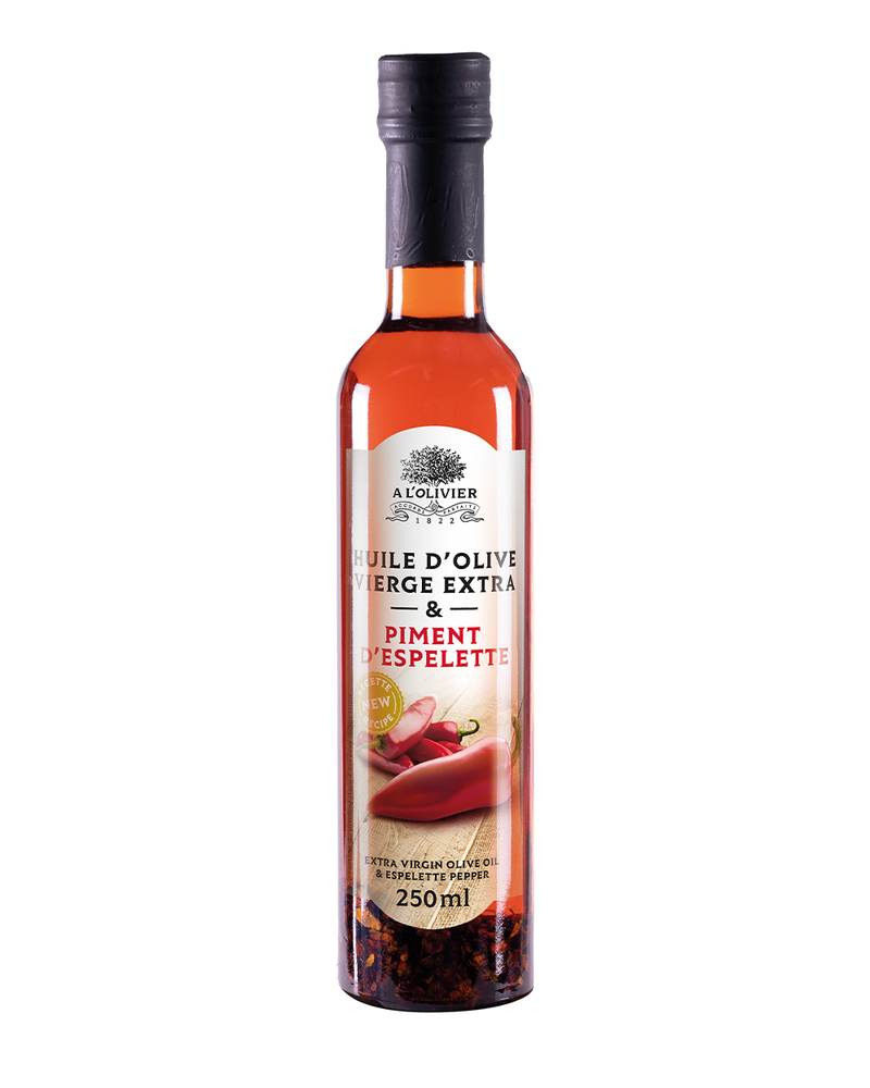 Olivenöl mit Tomaten & Piment d'Espelette Glasflasche 250 ml