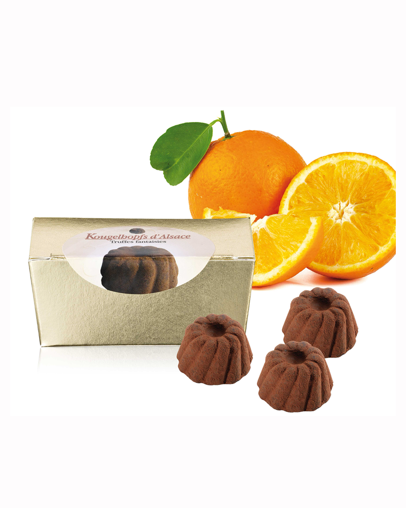 Feinherbe Trüffelspezialität Orange 30 g - Chocolaterie Bruntz