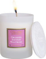 Collines de Provence Duftkerze Wilde Orchidee (180 g) im matten Glas mit Deckel für einen blumig-eleganten Raumduft und eine stimmungsvolle Atmosphäre.