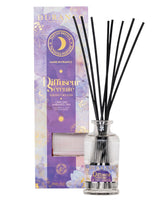 diffuser aus glas mit schwarzen rattanstäbchen von durance in vorderansicht mit verpackung