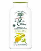 duschcreme verveine-zitrone le petit olivier vor neutralem hellen hintergrund