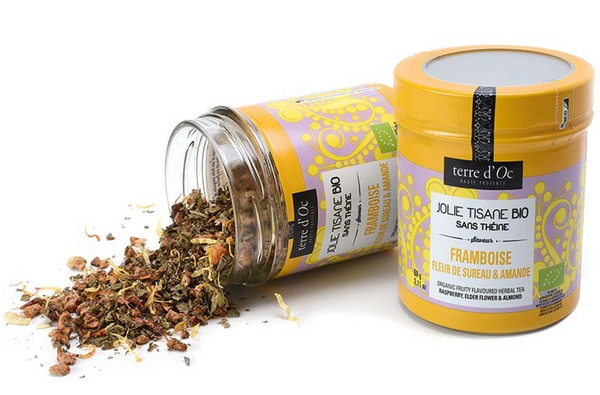 Bio Kräutertee mit Himbeere, Holunderblüten & Mandel in Glasdose 60 g / DE-ÖKO-006