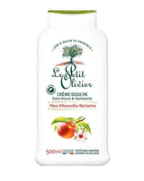 e Petit Olivier Duschcreme mit Nektarine und Mandelblüte für eine besonders milde und feuchtigkeitsspendende Reinigung.