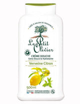 Le Petit Olivier Duschcreme Verbene-Zitrone mit Zitronen und Verbenenblättern auf der Flasche