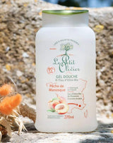 Le Petit Olivier Duschgel Manosque Pfirsich mit Bio-Olivenwasser auf Naturstein als Stimmungsbild
