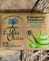 Le Petit Olivier Seifen mit Aloe Vera im Doppelpack auf Naturuntergrund