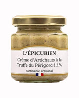 L'Épicurien Artischockencreme mit Périgord-Trüffel im Glas mit goldfarbenem Schraubdeckel.