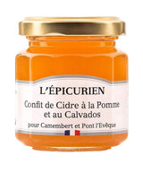 L'Épicurien Confit aus Apfel, Cidre und Calvados für Camembert und Pont-l’Évêque im Glas mit goldfarbenem Schraubdeckel.
