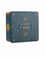 Marius Fabre große leere Metallbox mit blau-goldenem Dekor