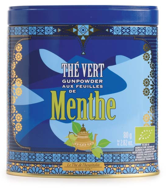 Bio Grüner Gunpowder Tee mit Minze "Thé vert à la menthe" Metalldose 80 g / DE-ÖKO-006