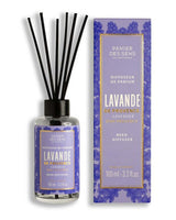 Panier des Sens Raumduft-Diffuser Lavendel der Provence mit Duftstäbchen und Verpackung.