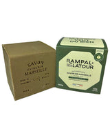 Rampal Latour grüne Savon de Marseille mit Olivenöl und Verpackung