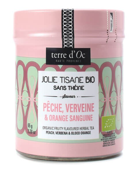 Bio Kräutertee mit Pfirsich, Eisenkraut & Blutorange in Glasdose 65 g / DE-ÖKO-006