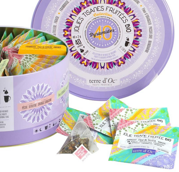Bio Kräutertees mit Fruchtaromen in Geschenkdose mit 40 einzelnen Beuteln á 2g / DE-ÖKO-006