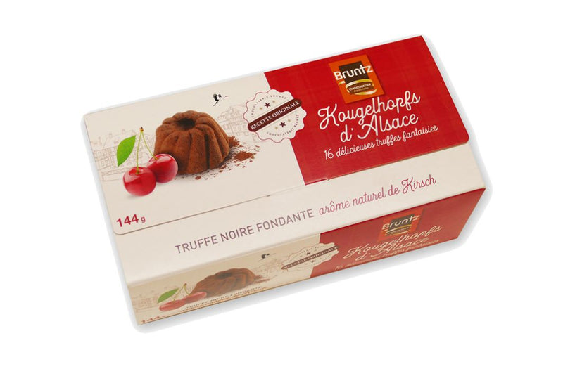 Feinherbe Trüffelspezialität mit Kirsche (Kougelhopfs d'Alsace) 144 g - Chocolaterie Bruntz