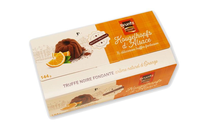 Feinherbe Trüffelspezialität mit Orange (Kougelhopfs d'Alsace) 144 g - Chocolaterie Bruntz