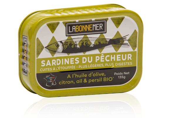 Sardinen mit Olivenöl, Zitrone, Knoblauch & Petersilie 135 g Dosenkonserve - La Bonne Mer