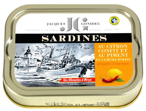 Sardinen mit kandierter Zitrone und Piment 115 g Dosenkonserve - Jacques Gonidec