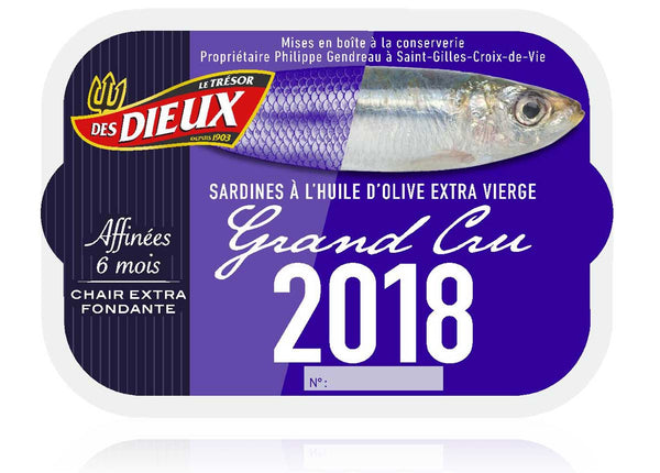 Sardinen 'Grand Cru' Jahrgang 2018 (6 Monate verfeinert) 115 g Dosenkonserve - Le Trésor des Dieux